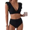 Maiô Feminino de Verão Biquíni Dividido de Cintura Alta com Babados Sexy Emagrecedor e Cobertura de Barriga Conjunto de Maiô