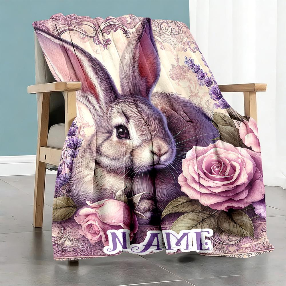 Lavender Rabbit Customize Text Blanket Gift Customizable Blanket Durable Comfort Throw For Livingroom Office Chair Seaside Nap All-Season Use