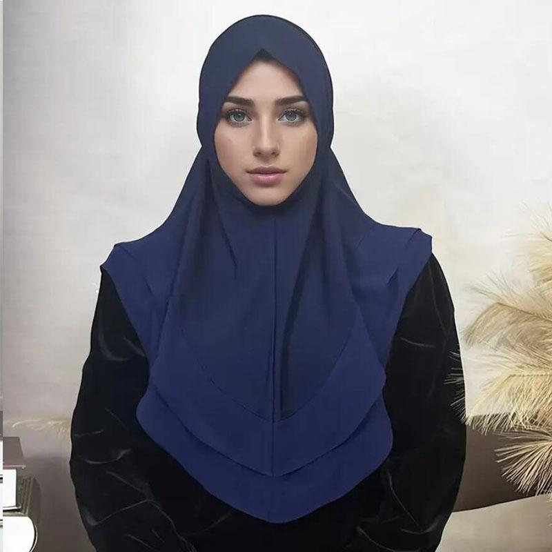 

Жіночі Хіджаби Миттєвий Хіджаб Шарф Шаль Хімар 2-шаровий Короткий Мереживний Тюрбан Скромний Мусульманський Молитовний Хіджаб Арабський Джильбаб Фем Мусульманка темно-синього кольору