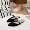 Slippers women wear 2025 new summer fashion versatile flat bottom bag head soft leather lazy Internet celebrity pointed half slippers