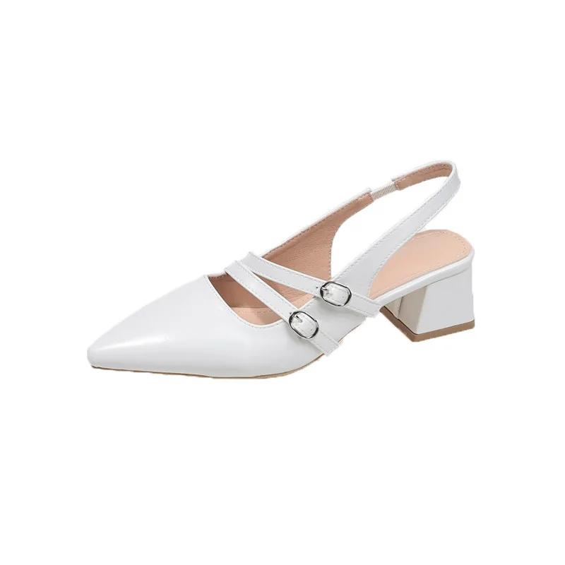 Comfort Shoes for Women Buckle Luxury Sandals Block Heels 2025 Summer Suit Female Beige Med Retro Fashion Chunky Girls