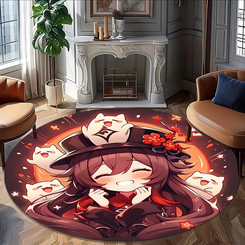 1pc Genshin Impact2 Print Round Carpet Chair Round Carpet Suitable for Bedroom Living Room Home Decorative Carpet