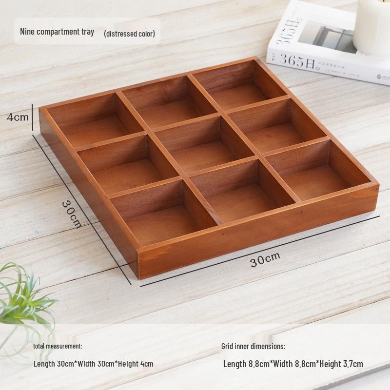 Japanese Style Wooden Desktop Storage Box - Nine Grid Organizer for Bedroom Entryway