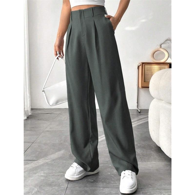 European And American 2025 Commuter High Waisted Loose Fit Trousers Spring Summer Essential Casual Wide Leg Pants For Women