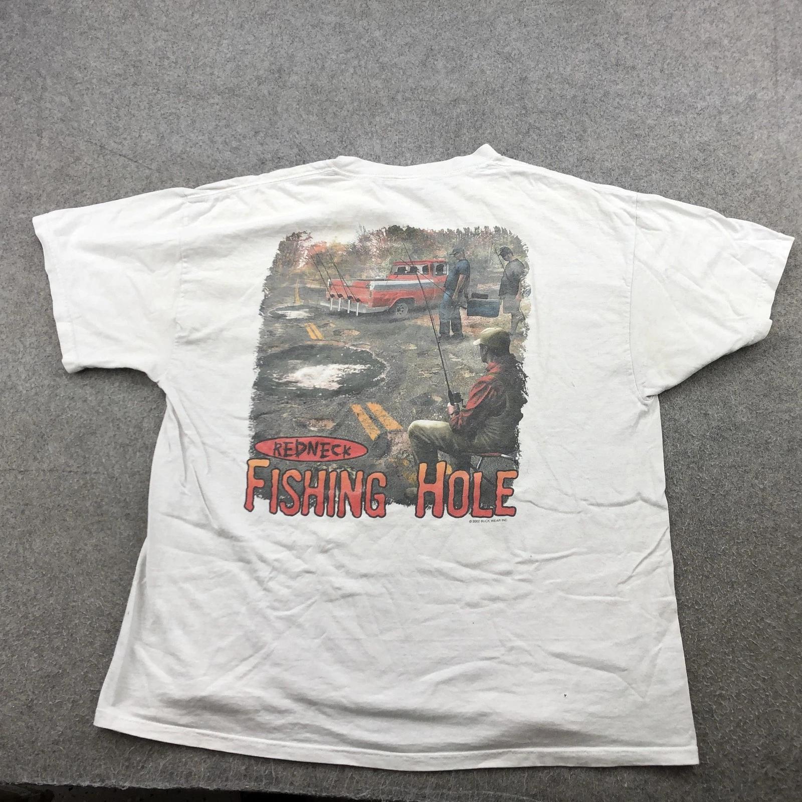 

Vintage Buck Wear Shirt Mens Large White Redneck Fishing Hole Graphic 2005 00s L