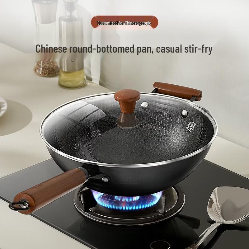 ASD 32cm Traditional Cast Iron Wok with Lid