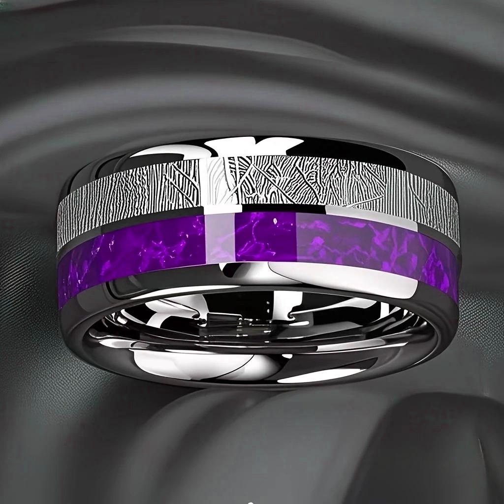 Bagues Fashion Ciel étoilé Bleu Foncé & Incrustation Météorite 8mm Couleur Cuivre Acier Inoxydable pour Hommes Femmes Bijoux de Mariage
