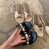 Sheepskin~ French Open-toed Crocodile Leather Metal Buckle Flat-bottomed Slippers for Women In Summer, One-word Beach Sandals for Women