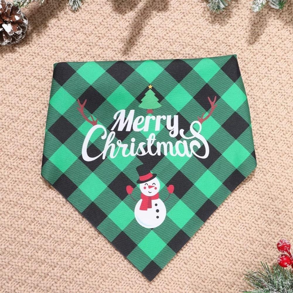 Red Green Grid Dog Saliva Towel Santa Claus Triangle Bandana Christmas Dog Scarf  Holiday Party