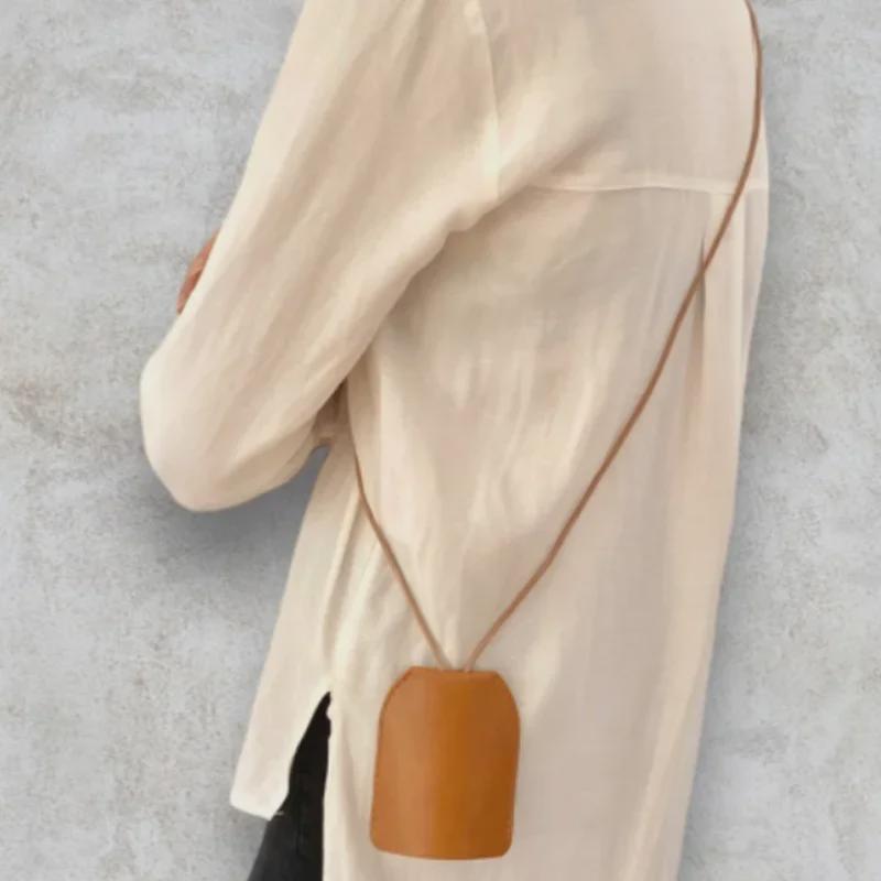 Japanese Adjustable Leather Crossbody Key Bag with Anti-Lost Neck Strap and Car Key Protective Cover