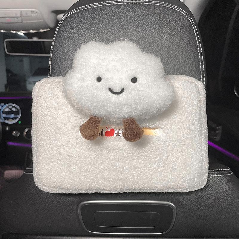 Cute Cartoon Plush cloud Flowers Car Tissue Box Hanging Napkin Holder for Car Back Seat Headrest Armrest Paper Organizer Storage