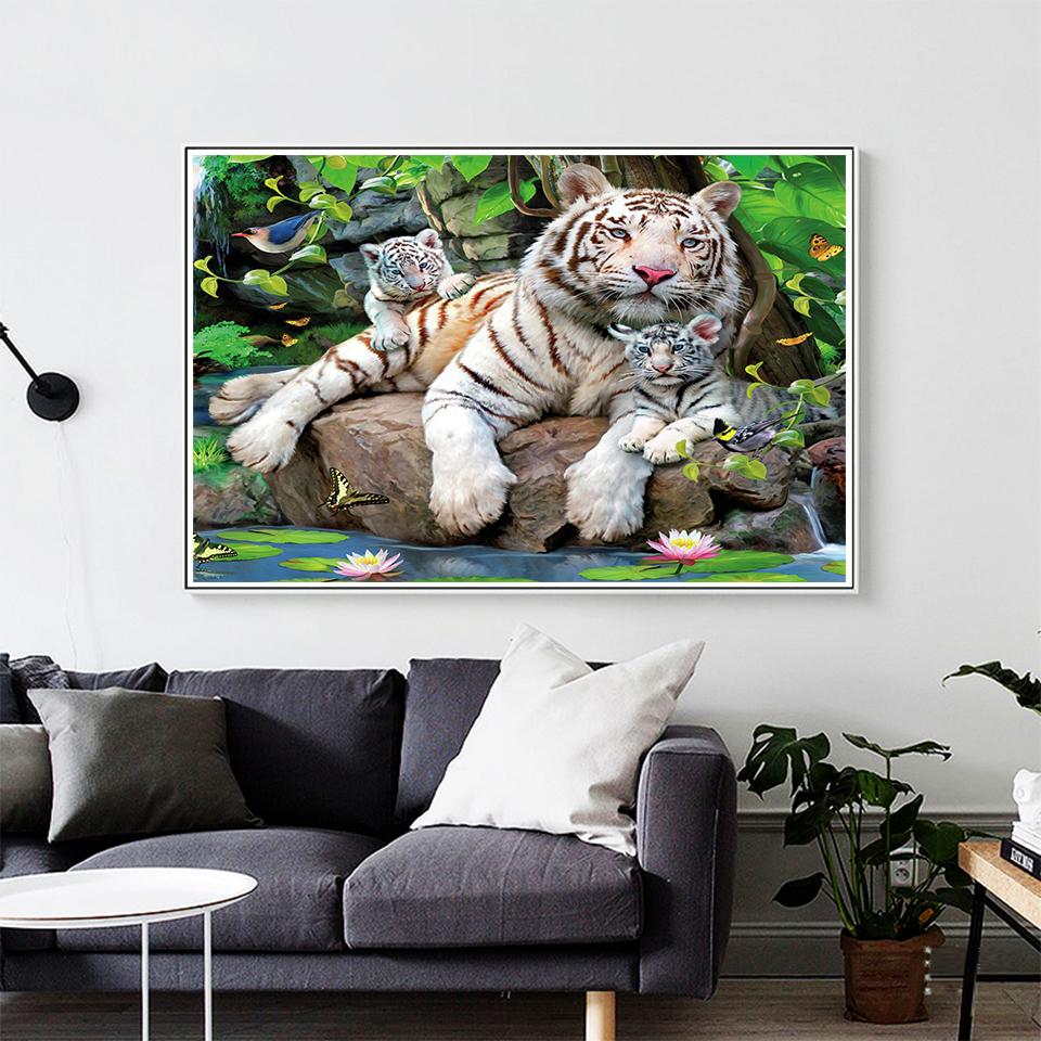 5D DIY diamantová malba Zvířecí obrázek Kulatý tygr Diamantové vyšívání Štrasová mozaika Domácí dekorace Dárek