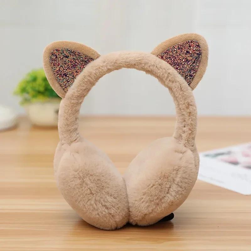 Bellissimi scalda orecchie invernali caldi per gatti, con orecchie glitterate, paraorecchie in peluche per donne, paraorecchie giocosi, protezione dal freddo, caldo e caldo
