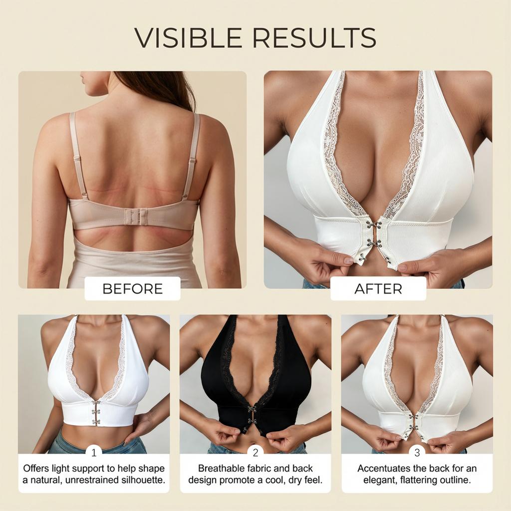 The Deep V-neck Lace Backless Bra With A Front Button Is Fashionable, Comfortable, Skin-friendly, Breathable And Seamless.