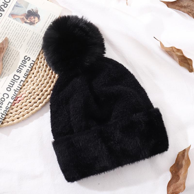 Damen Beanie Mütze Wintermütze Warme Mütze mit Doppelschichtfutter Verdickter Flanellhut Mode Faux Pompom Casual Hüte für Damen Mädchen