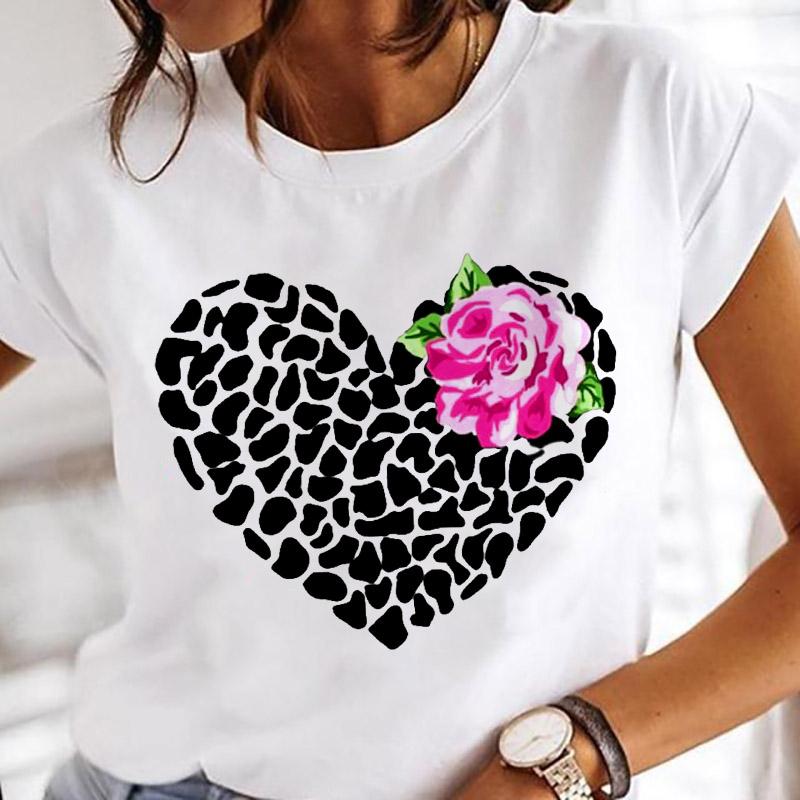 Women Printing Clothes Custom T-Shirt Watercolor Cute Tops Tshirt Short Sleeve Cartoon Heart Print Female Graphic O-Neck Tees