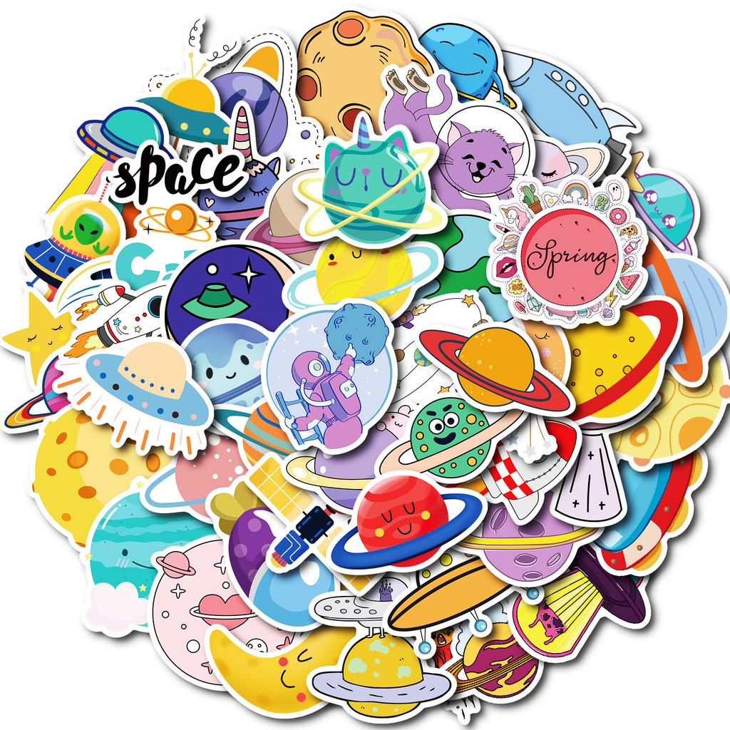 New 50 Mysterious Universe Planet Series Pink Planet Mars Mixed and Matched No Repeat Decoration Stickers
