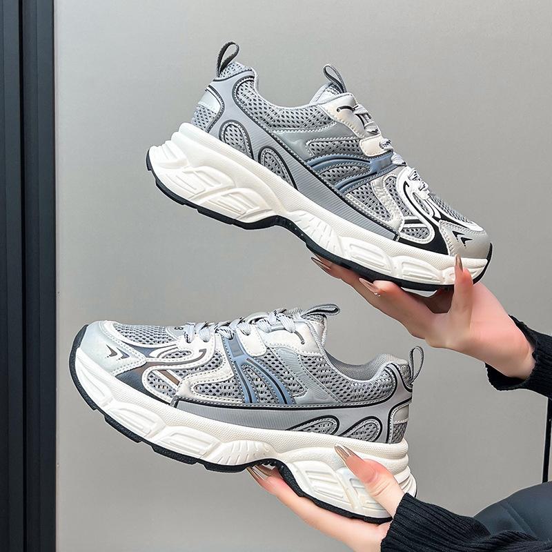 Silver Daddy Shoes Women's 2025 Spring and Summer New Thick-soled Enhanced Mesh Breathable Versatile Lightweight Sports and Leisure Shoes