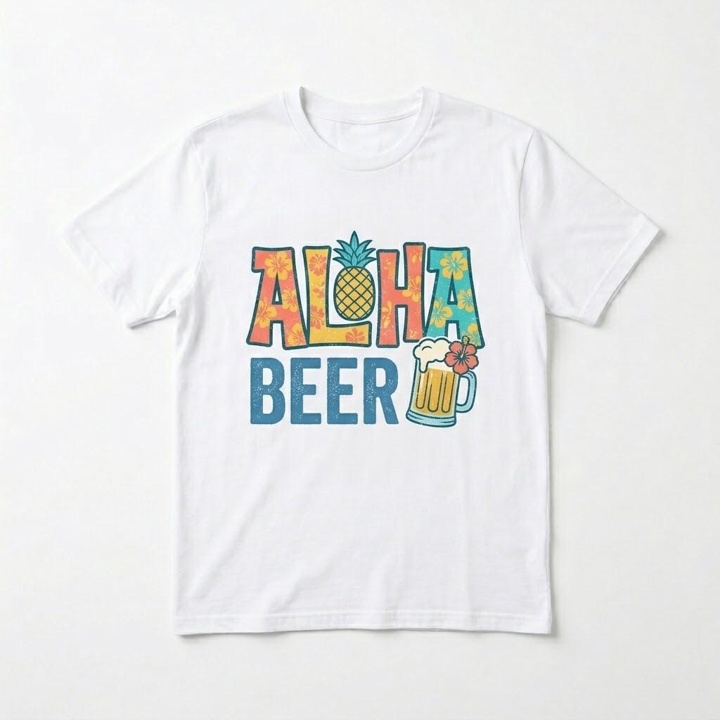 Aloha Beer T-Shirt Funny Summer Beach Tee Tropical Pineapple Hibiscus Graphic Unisex T-Shirt S