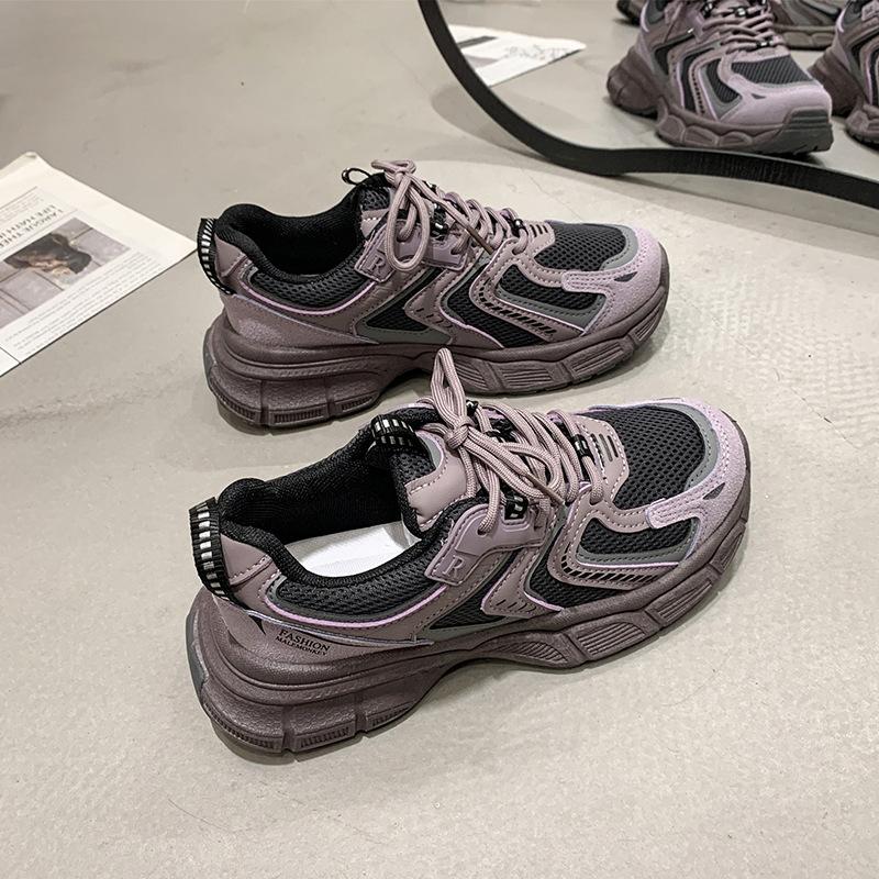 European Station 2025 Explosive Street Dad Shoes Women's Soft Leather Campus Thick-soled Versatile Inner Height Increase Casual Sneakers Women