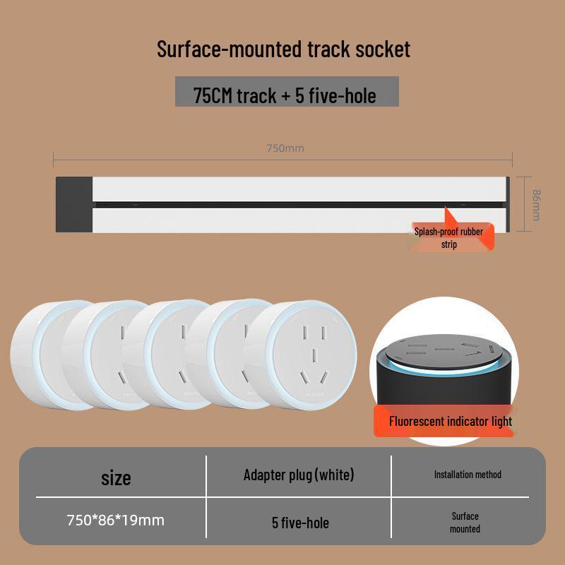 Movable Surface-Mounted Wireless Track Socket for Kitchen Island