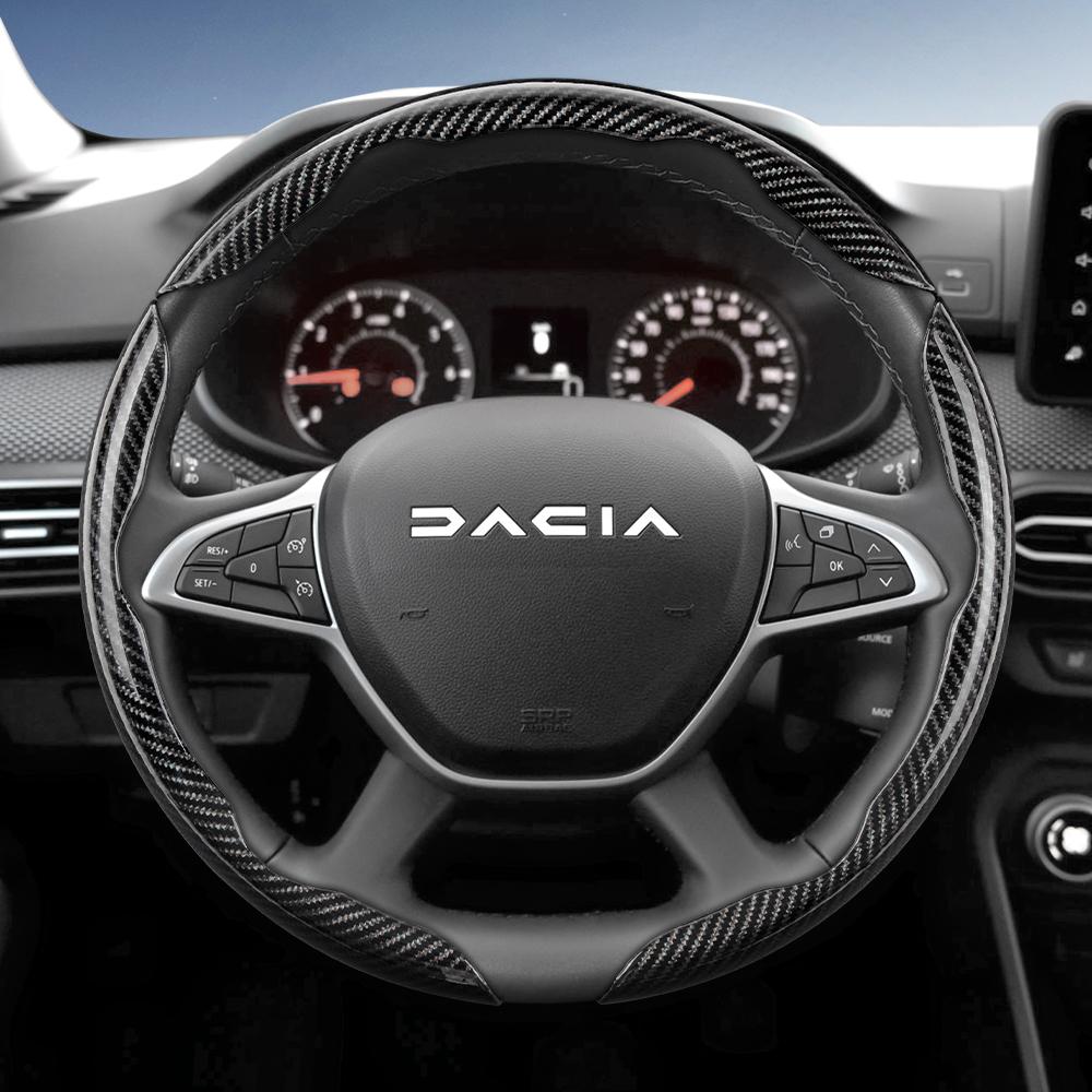 vcxja9 Suitable for Dacia Carbon Fiber Texture Steering Wheel Cover with Segmented Quick-Release Design, Durable, Compatible with Models Such as