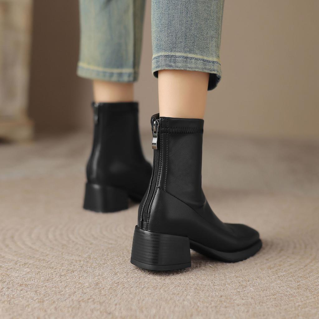 Krazing Pot Microfiber Autumn Winter Shoes Thick Med Heels Size 43 Chelsea Boots Zipper Ankle Boots