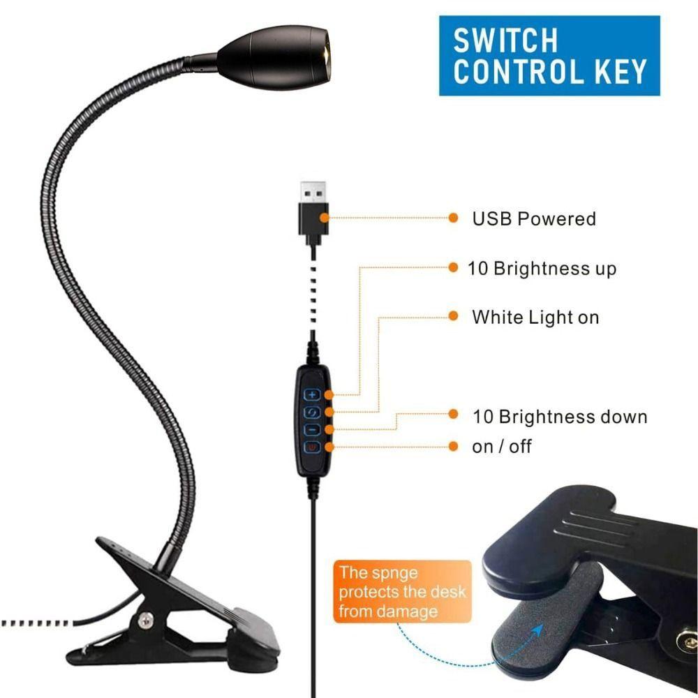 Adjustable Clip-on Table Lamp Metal Clamp Spotlight Reading Light Versatile Book Light  Headboards