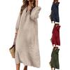 Summer Ladies Dress Cotton Linen V-Neck Elegant And Breathable Long Sleeve Button