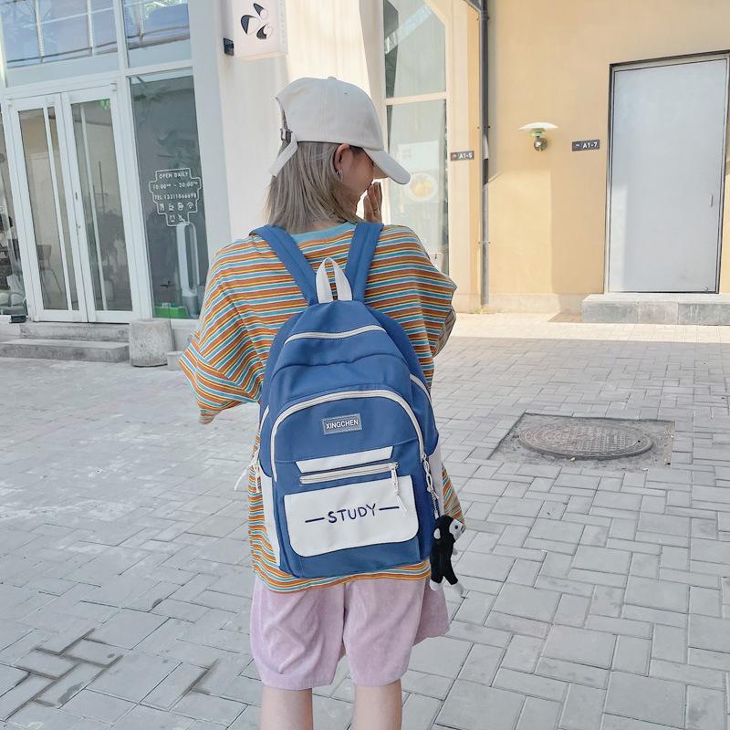 Student backpack trend letter middle and high school campus schoolbag casual large capacity contrast backpack trendy fashion
