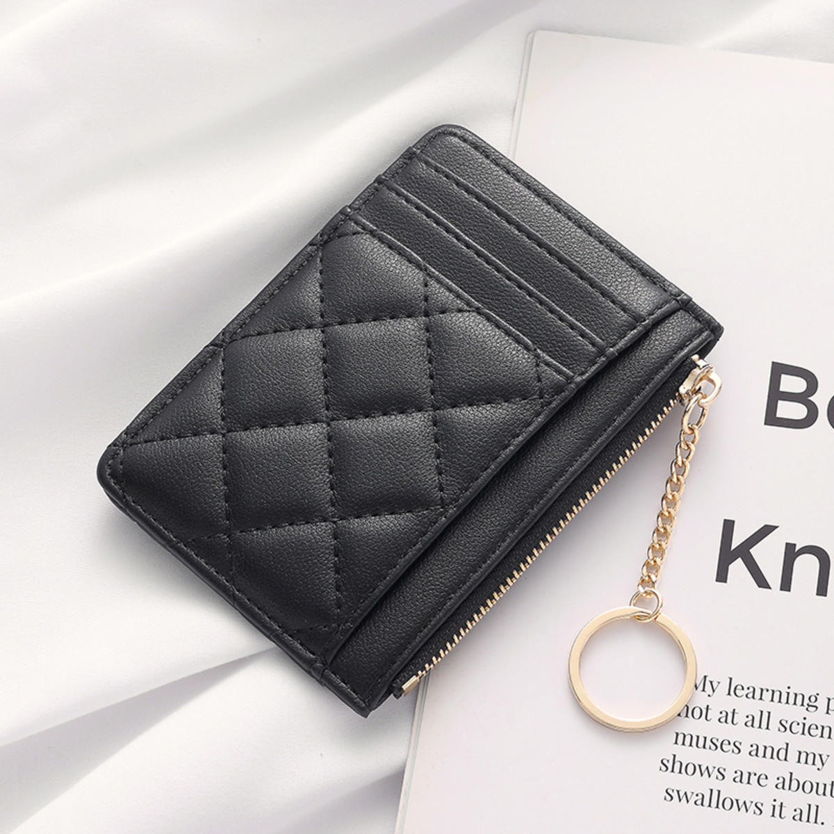 

Fashion Versatile Solid Color Card Holder Small Coin Bag Simple Diamond-patterned Multi-slot Card Bag Girl Gifts one size чорний