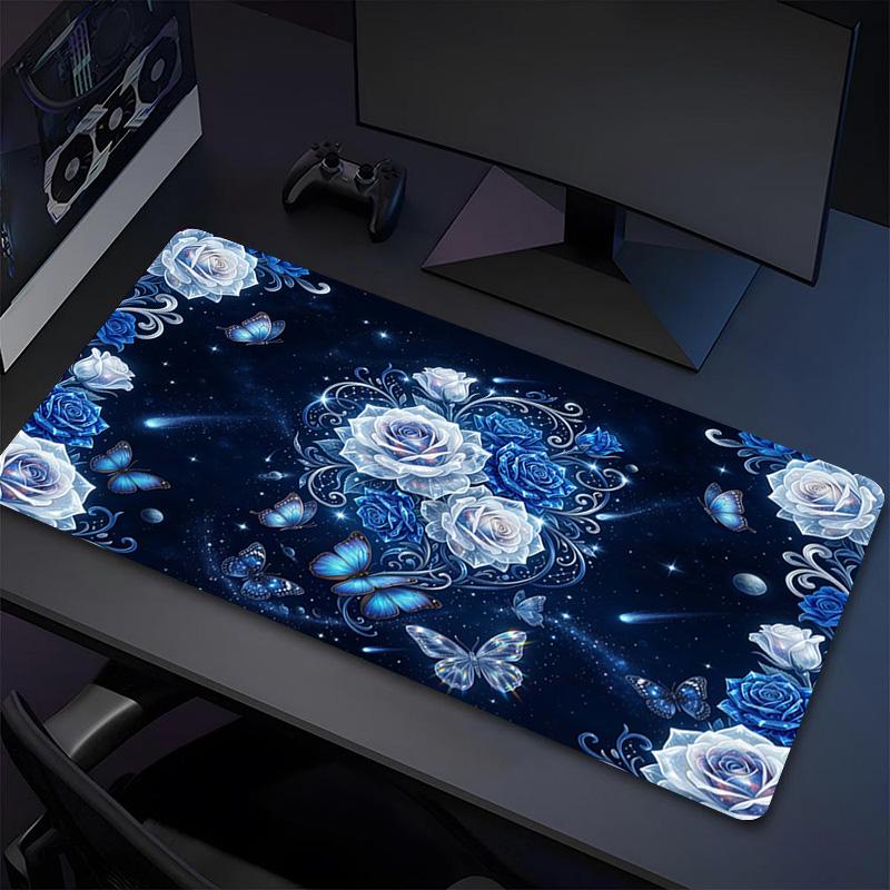 Blue Roses Xl Gaming Mouse Pad Nonslip Rubber Base Stitched Edge Waterproof Desk Mat For Pc Laptop Gamer Office Computer Accessories C927119