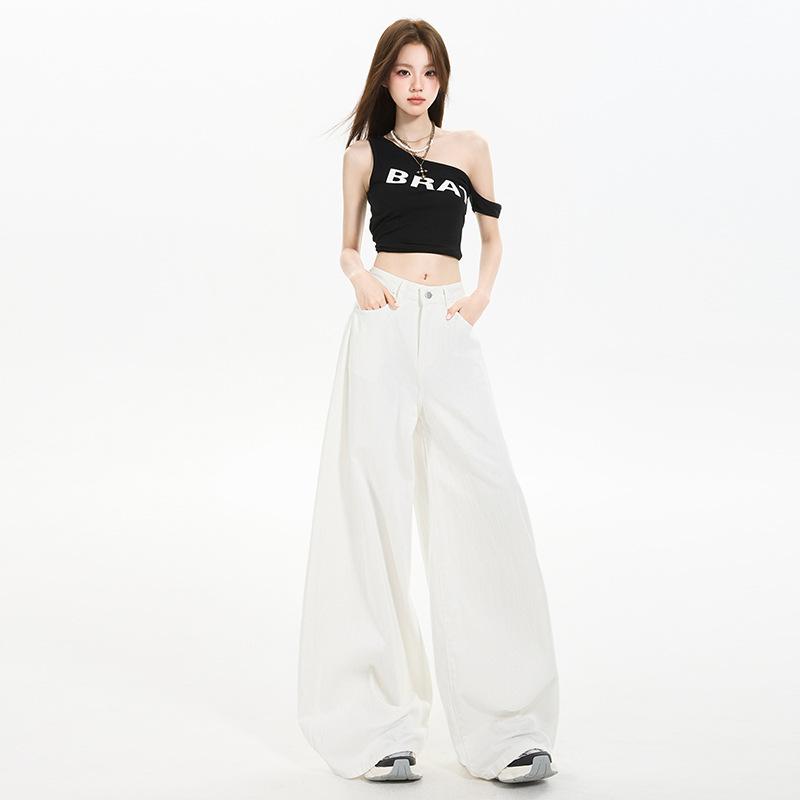 White Jeans Women's Summer New Loose and Drape Wide-leg Pants High Waist and Thin Floor-mopping Pants Versatile