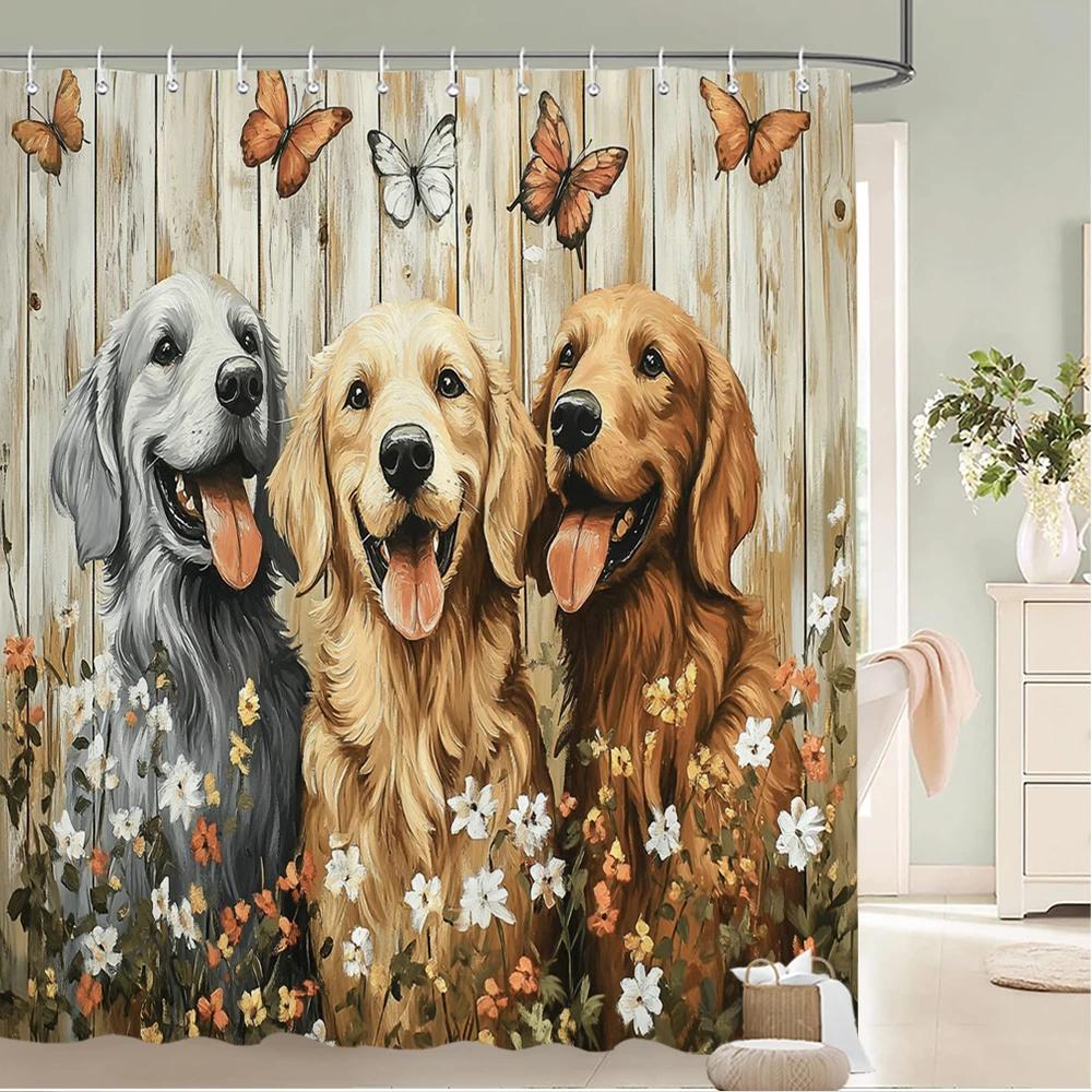 Cartoon Cute Cats And Dogs Fabric Shower Curtain Bathroom Curtain,Bathing Animal Style Home Decoration Curtain With Hooks
