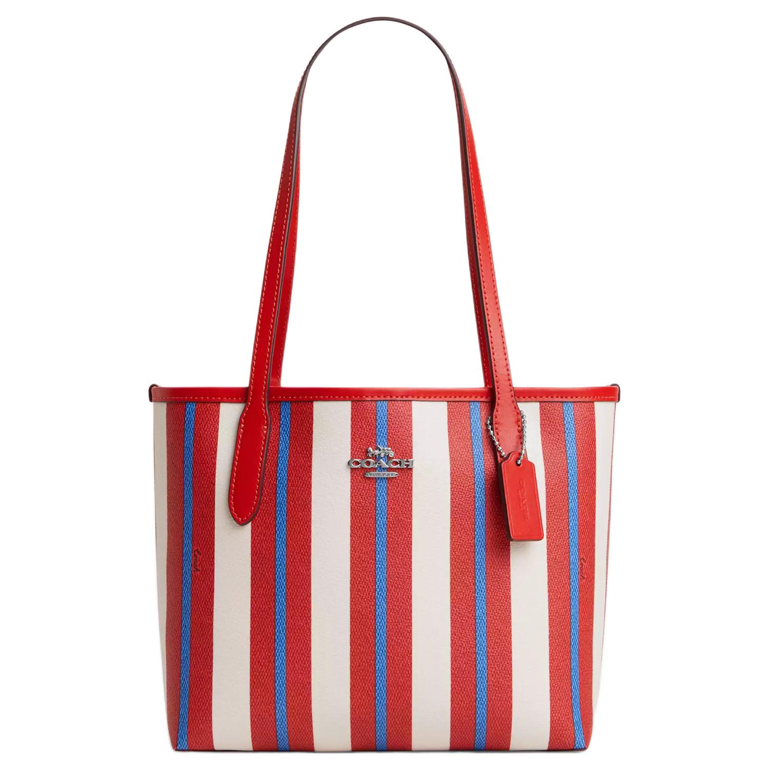 

Coach Mini City Tote Leather Stripe Logo Chalk Multi Silver Hardware CT824-SVCAH Basic Set (Bag+Dust Bag)