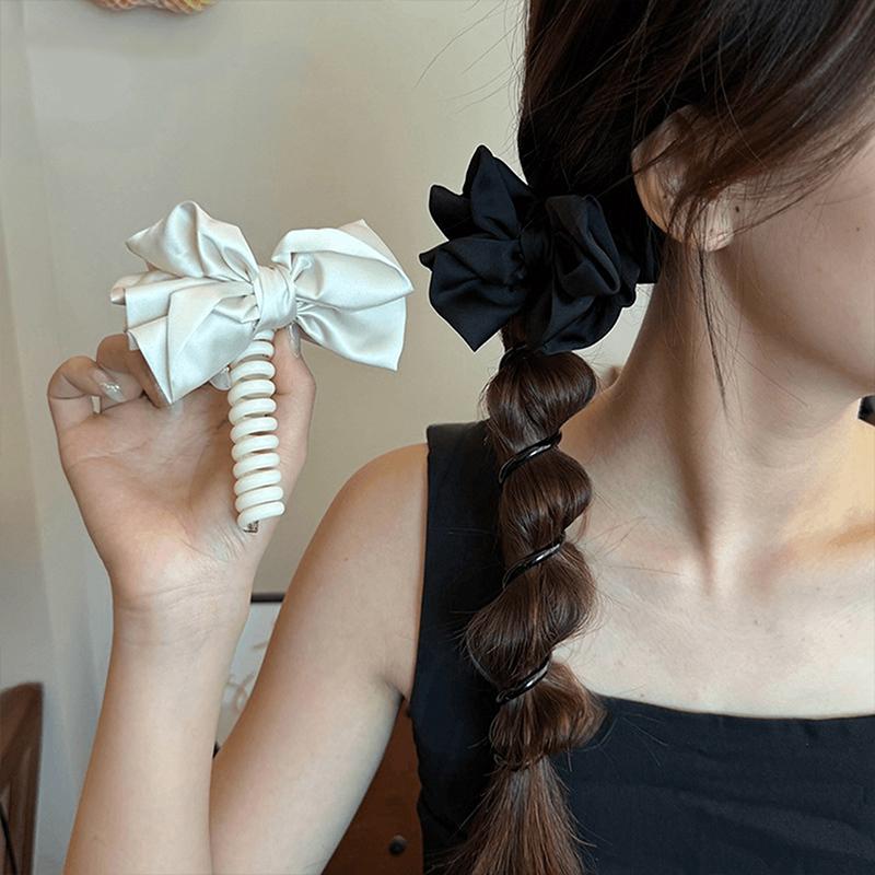 Fashion Bow Telephone Wire Hair Loop Spiral Coil Hair Rope High Elastic Bubble Braid Elastic Hair Bands Elegant Hair Accessories