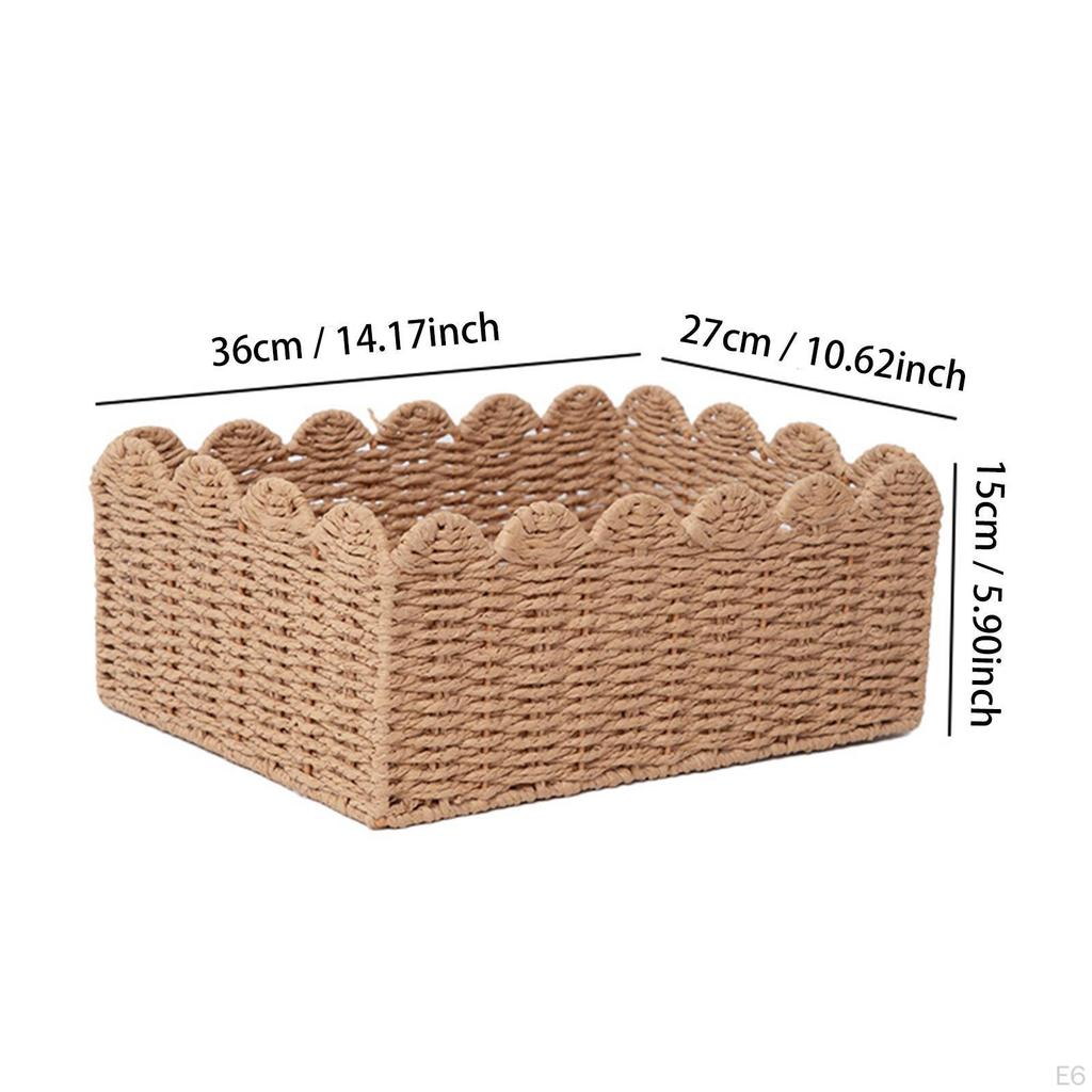 Container Bin Woven Basket Paper Rope for Bathroom Countertop Pastries And More