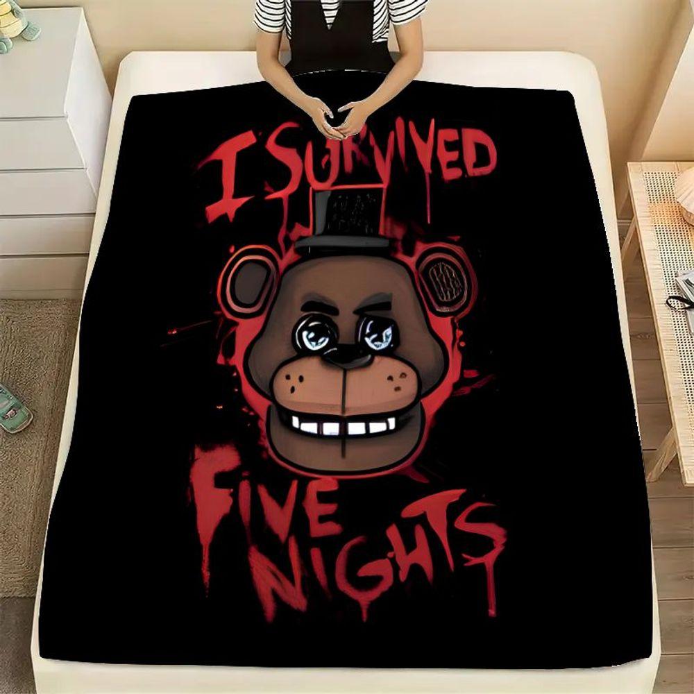 I Survived Five Nights Horror-Themed Cartoon Bear Blanket – Cozy Soft Fleece Throw with Unique Design, Perfect for Fans of Survi