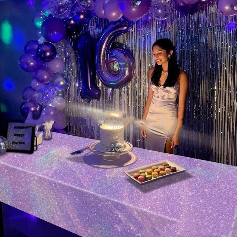 Iridescent Disposable Tablecloth Rainbow Laser Birthday Decoration Tablecloth For Bridal Wedding Party Supplies