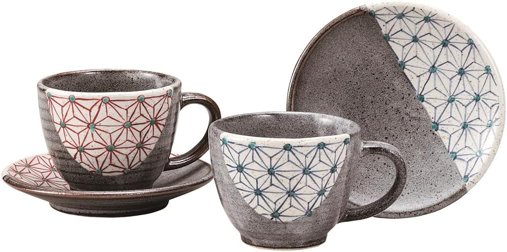 Kutani ware Iwataya Pair Coffee Cups - Hemp Pattern K9-1099