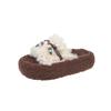 Retro thick-soled fluffy slippers women's outer wear 2025 autumn and winter new Korean version comfortable one-word bow women's slippers