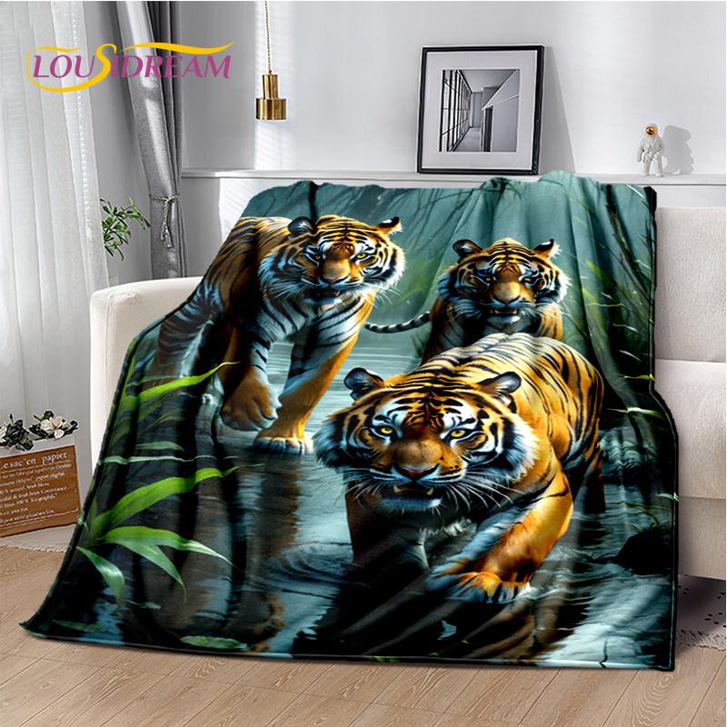 Fierce Tiger Lion Leopard Beast Animal Wildlife Cartoon Blanket,Soft Throw Blanket for Home Bedroom Bed Sofa Picnic Office Cover