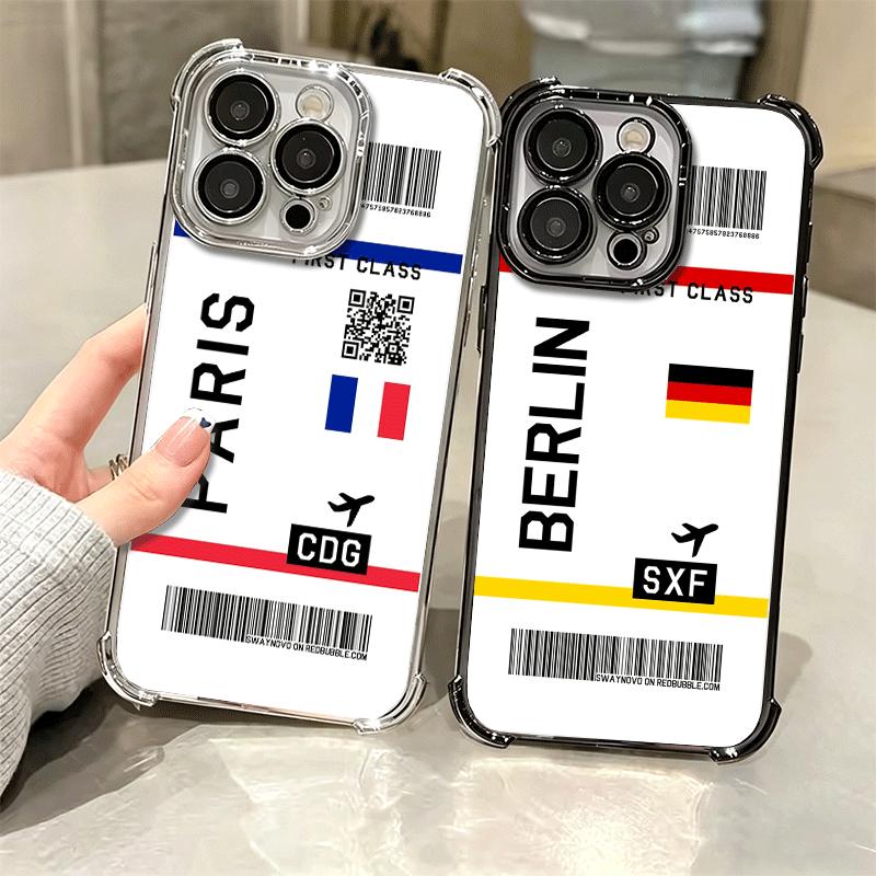 Travel Air Ticket Label Soft Phone Case For iPhone 15 16 17 Air 14 Pro Max 16E Plus 13 12 Mini Plating Anti-Fall Fundas