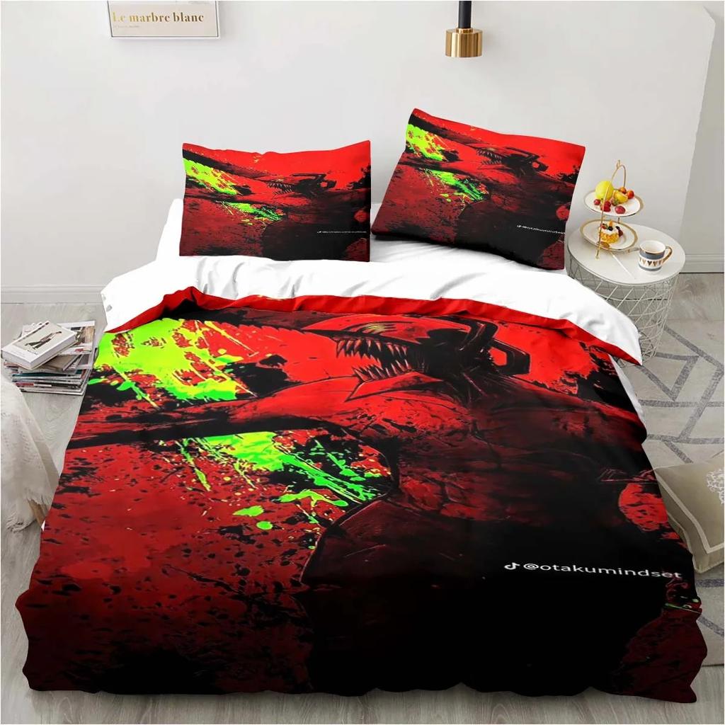 Chainsaw Man Bedding Lovely Anime Cartoon Twin Bedding Set 3 Piece Comforter Set Bed Duvet Cover Double King Cover Home Textile