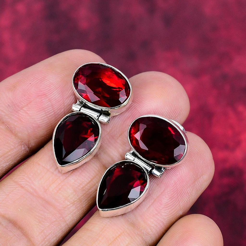 Garnet Earrings Gemstone Jewelry, 925 Solid Sterling Silver Earrings, Handmade Jewelry Birthstone Earrings, Gift For Him