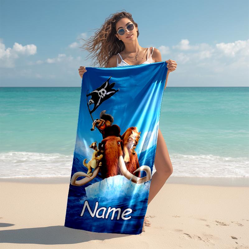 Personalized customized proof beach towel with Ice Age Dawn of the Dinosaurs pattern - soft, absorbent,quick-drying,perfect swimming,camping&bathing