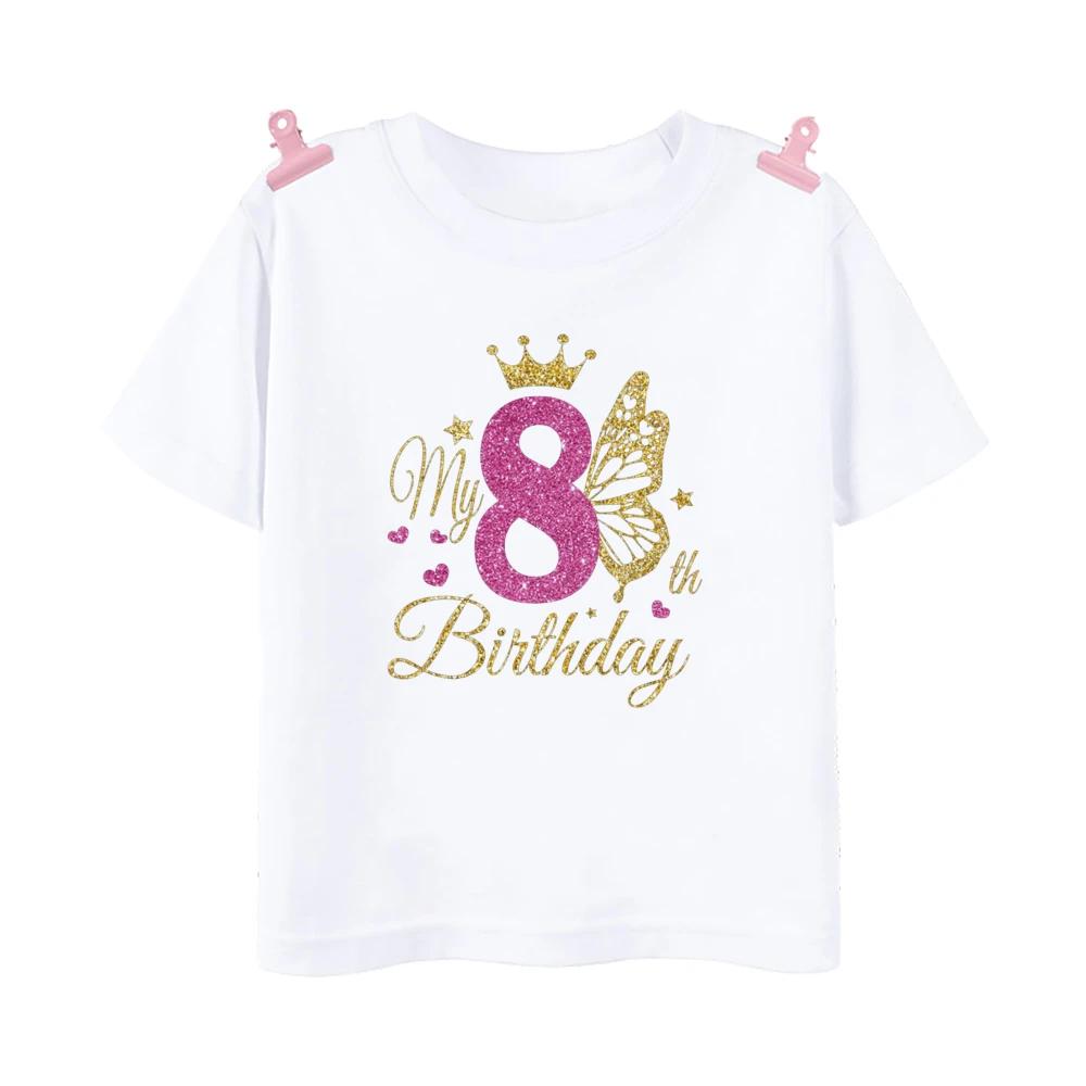 Girls Birthday Shirt 1-12 Birthday T-Shirt Wild Tee Girls Party T Shirt Butterfly Printed Clothes Kids Gifts Fashion Tops Tshirt