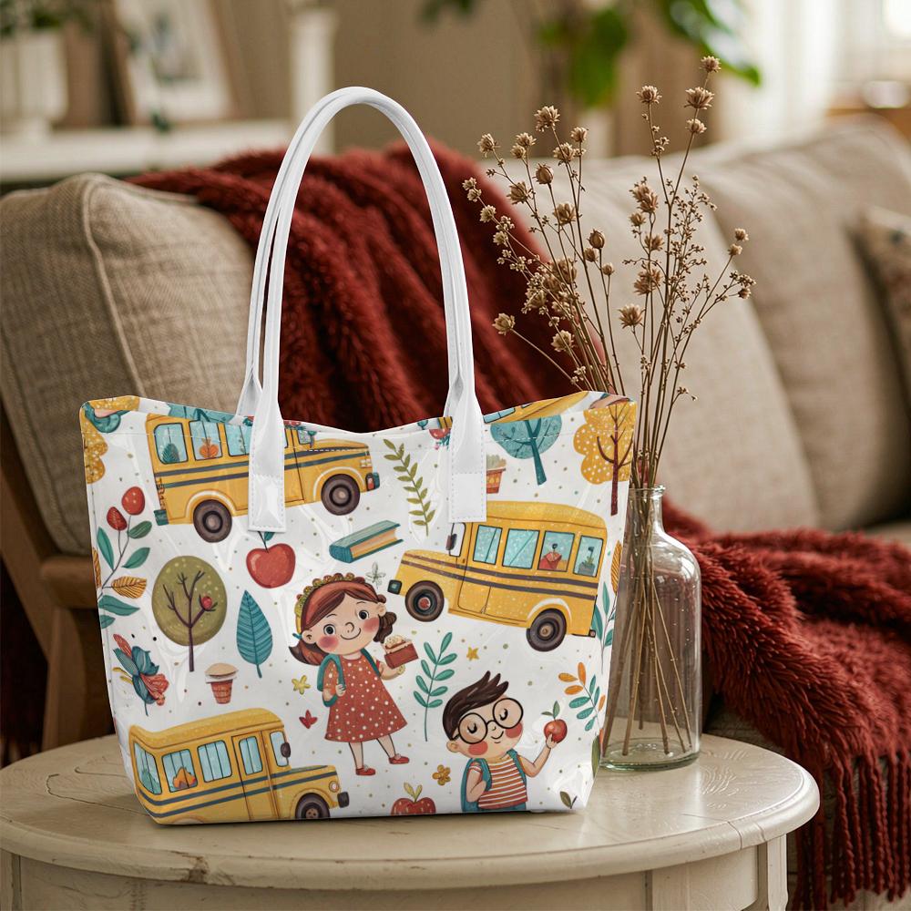 Cute Cartoon Printed Tote Bag School Themed Casual Handbag for Daily Use