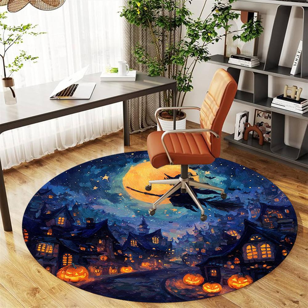 1pc Halloween Witch Round Chair Mat Office Area Rug - Non-Slip, Floor Mat for Office, Bedroom, Ideal Home Decor Gift C0112021