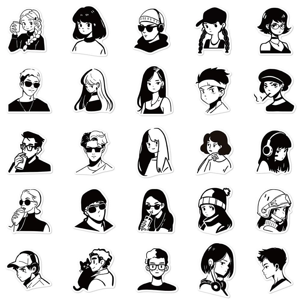 50-Piece Minimalist Simple Character Stickers - Waterproof DIY Decor for Luggage, Journals, Phone Cases, Backpack & Water Bottle